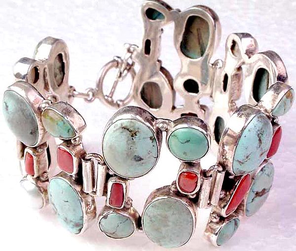 Turquoise Coral and Pearl Bracelet