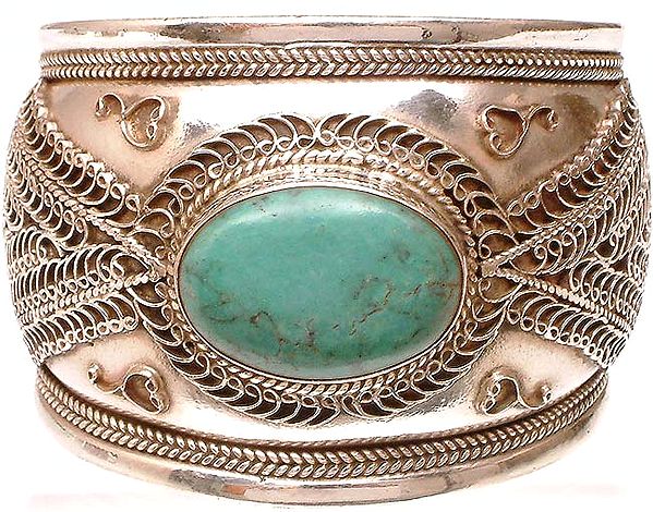 Turquoise Cuff Bracelet with Filigree
