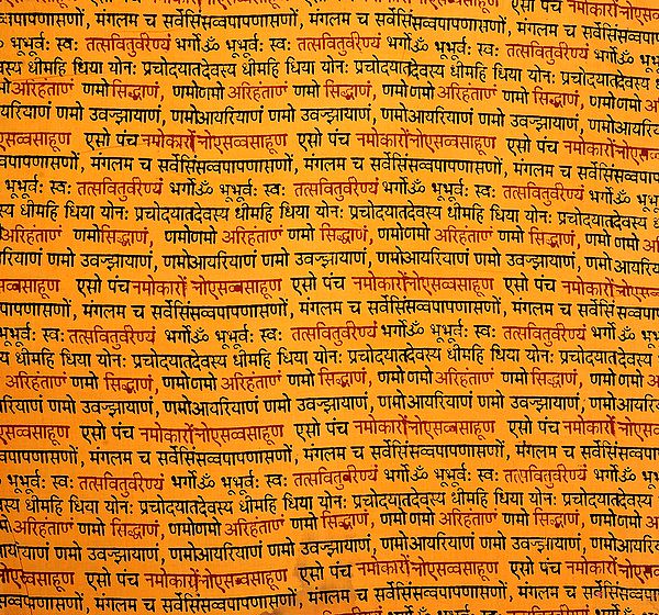 Amber Fabric with Block-Printed Gayatri Mantra