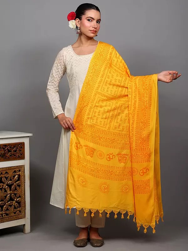 Hare Ram Hare Krishna Prayer Shawl from Banaras | Poly Cotton Religious Clothes