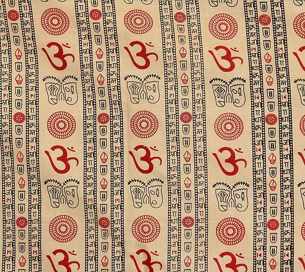 Beige Khadi Fabric with Printed Om