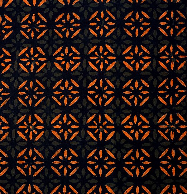 Black Bagdoo Block-Printed Floral Fabric from Rajasthan