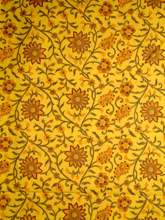 Block-Printed Floral Khadi Fabric