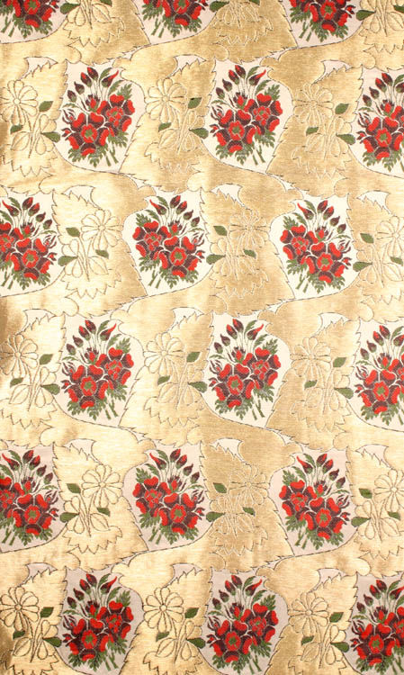 Bouquets of Flowers on a Banarasi Brocade with Golden Thread Weave
