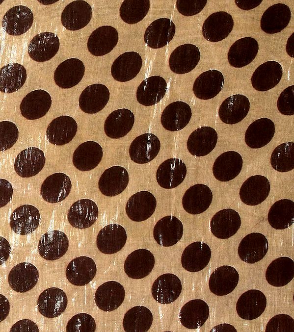 Brown and Beige Polka Dotted Fabric with Zari Weave