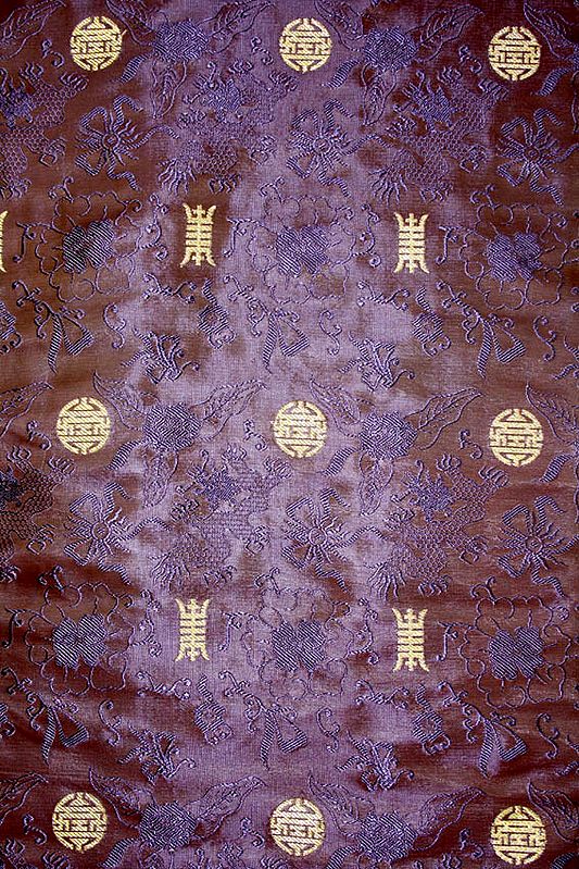 Brown Brocade with Chinese Buddhist Auspicious Symbols and Dragons Woven in Self