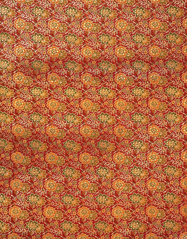 Burgundy Banarasi Brocade Fabric with Woven Flowers