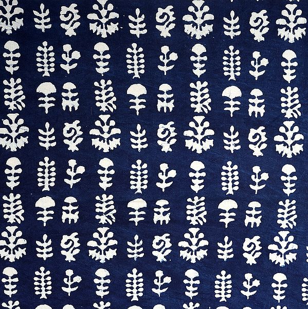 Estate-Blue Bagdoo Hand Block Printed Fabric from Rajasthan