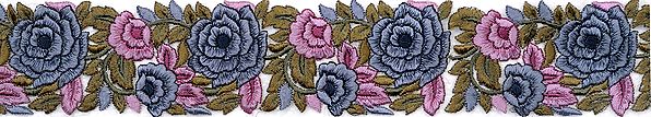 Fabric Border with Embroidered Flowers in Gray and Pink