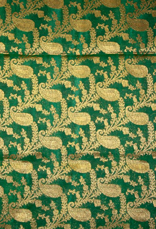 Green Fabric from Banaras with All-Over Woven Paisleys