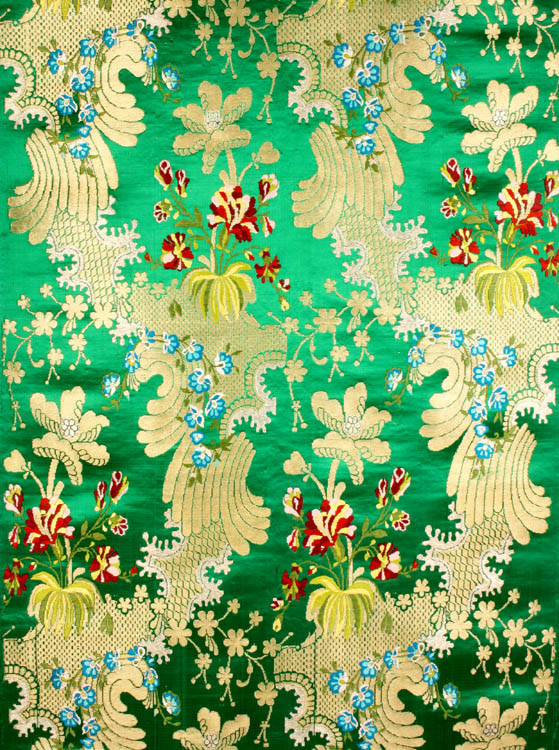 Green Floral Brocade with Golden Thread Weave