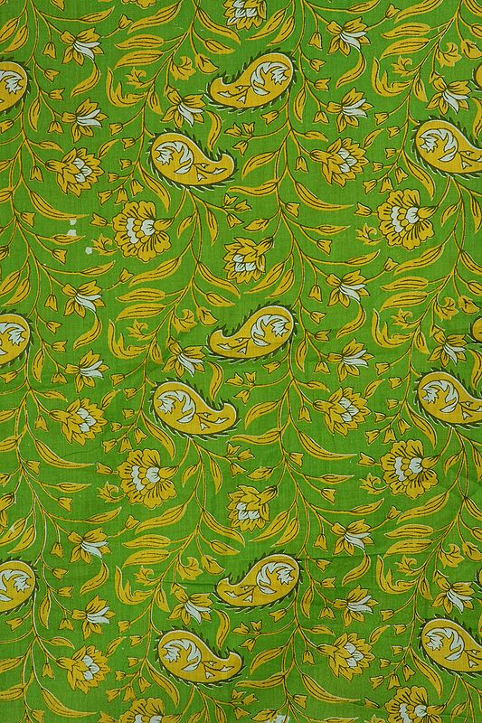 Green Khadi Fabric with Printed Paisleys