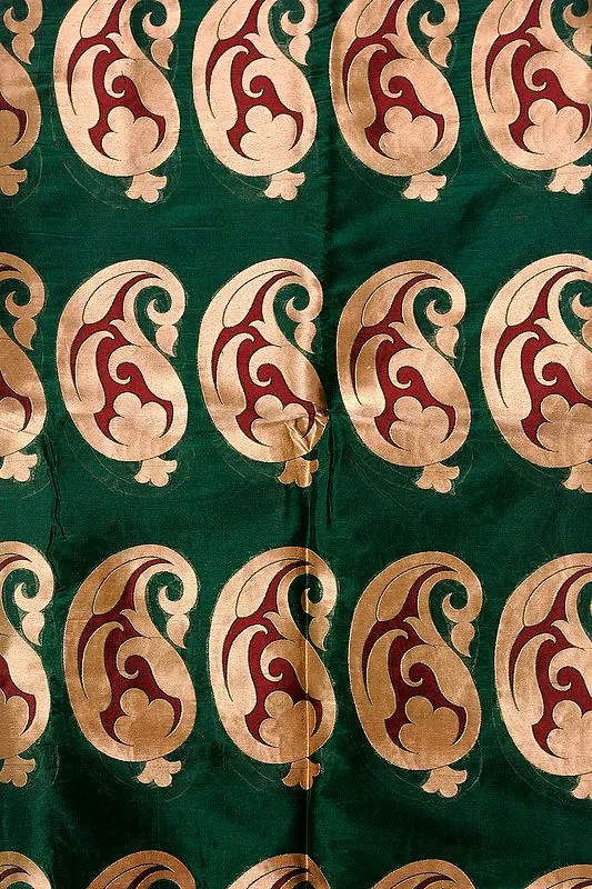Greener-Pastures Banarasi Katan Georgette Fabric with Woven Large Paisleys in Golden Thread