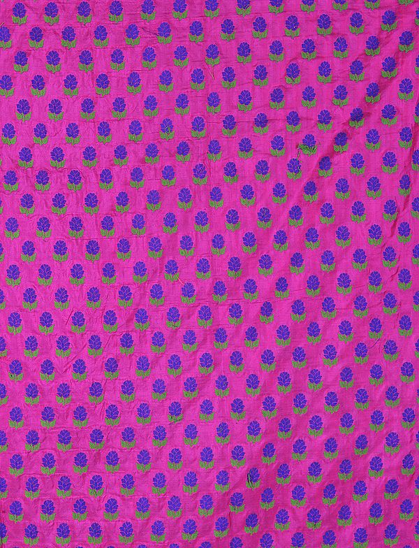 Hot-pink Banarasi Katan Fabric with All-Over Woven Flowers