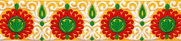 Lemon-Chrome Wide Fabic Border with Embroidered Flowers