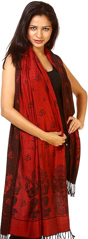 Lord Ganesha Reversible Prayer Stole with Woven Oms