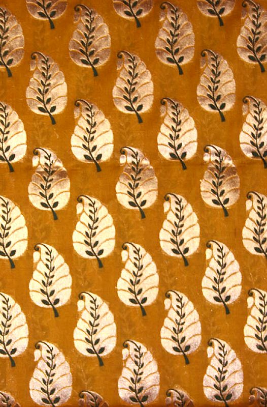 Mustard Banarasi Fabric with All-Over Woven Paisleys in Golden Thread