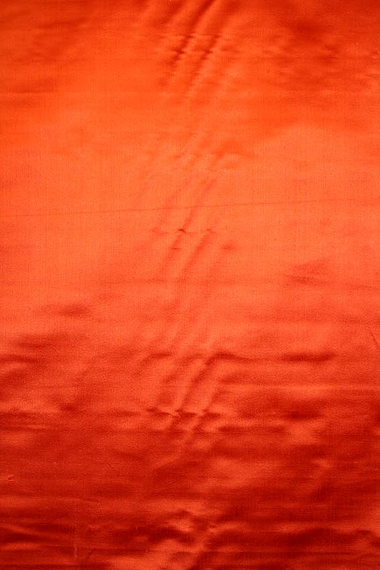 Orange Hand-woven Satin Fabric from Banaras