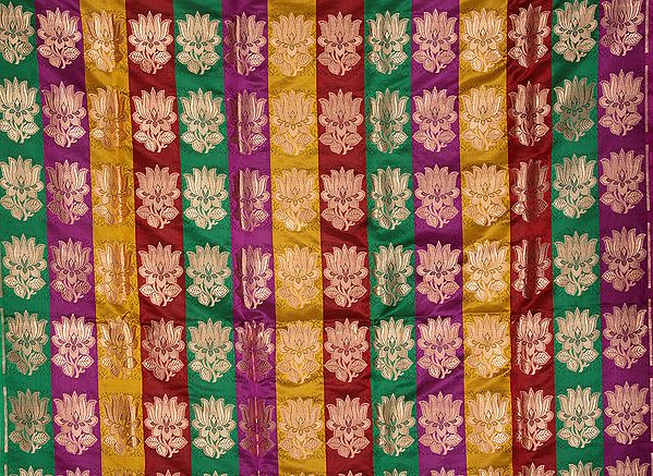 Multi-Color Fabric from Banaras with Woven Lotuses
