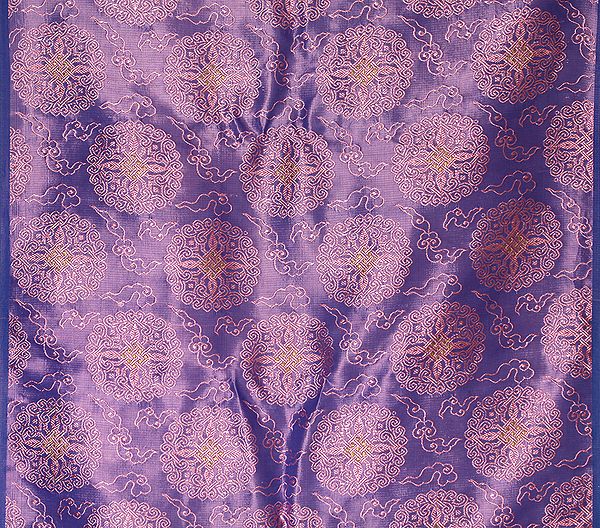 Violet Brocade Fabric with Stylized Tibetan Endless Knot and Self Weave