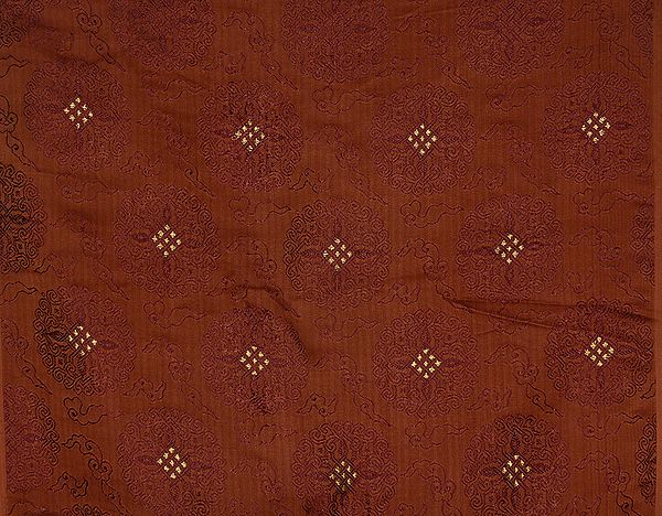 Brown Brocade Fabric with Stylized Tibetan Endless Knot and Self Weave