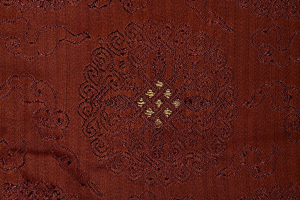 Brown Brocade Fabric with Stylized Tibetan Endless Knot and Self Weave ...