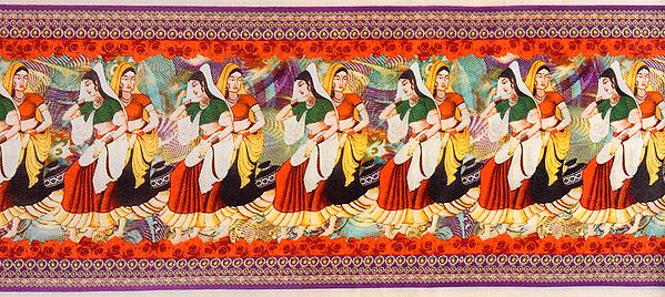 Fabric Border with Digital-Printed Ladies | Exotic India Art