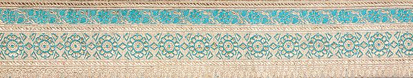 Aqua and Beige Banarasi Fabric Border with Golden Thread Weave