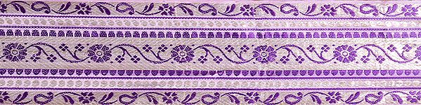 Lavender Banarasi Fabric Border with Golden Floral Weave
