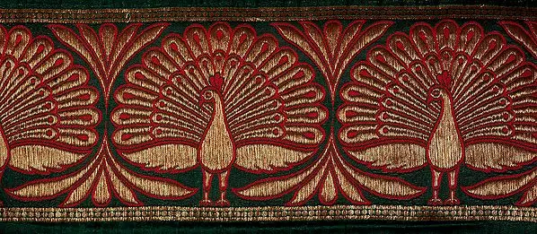 Banarasi Fabric Border with Woven Peacocks