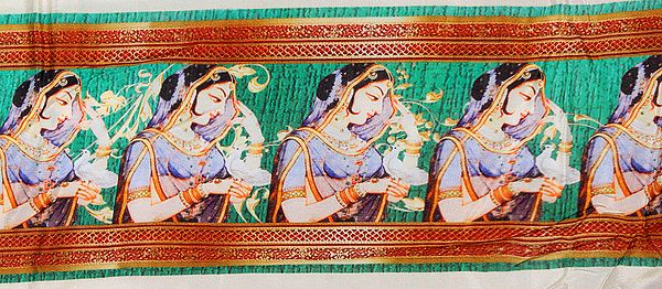 Fabric Border with Digital-Printed Lady with Bird