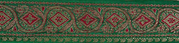 Green Banarasi Fabric Border with Golden Thread Weave