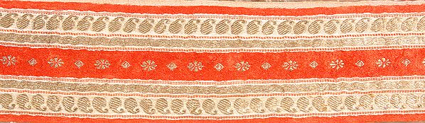 Coral Banarasi Fabric Border with Golden Thread Weave