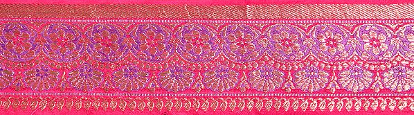 Fuchsia Banarasi Fabric Border with Golden Thread Weave