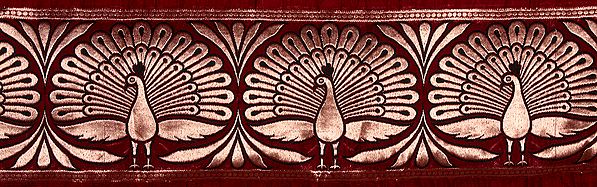 Cerise Banarasi Fabric Border with Woven Peacocks