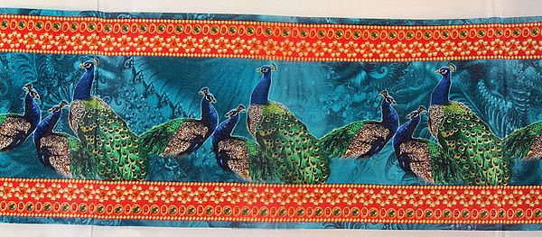 Fabric Border with Digital-Printed Peacocks