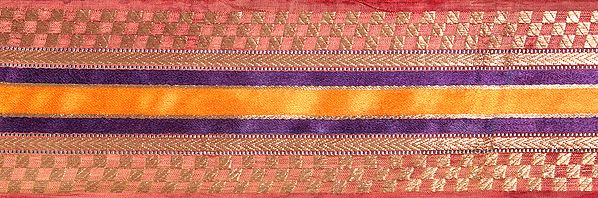 Tri-Color Banarasi Fabric Border with Golden Thread Weave