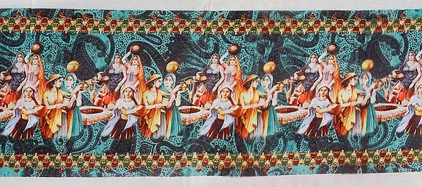 Digital-Printed Fabric Border with Village Ladies