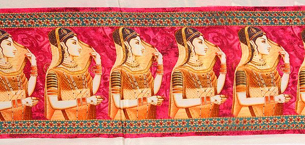 Digital-Printed Fabric Border with Lady in Ghoonghat