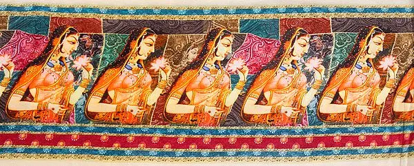 Lady with Flower Digital-Printed Fabric Border