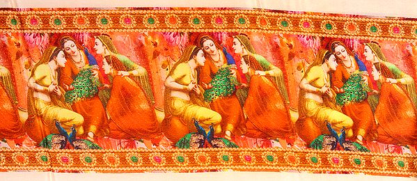 Fabric Border with Digital-Printed Gossiping Gopis