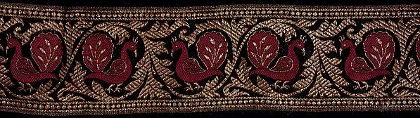 Black Banarasi Fabric Border with Woven Peacocks