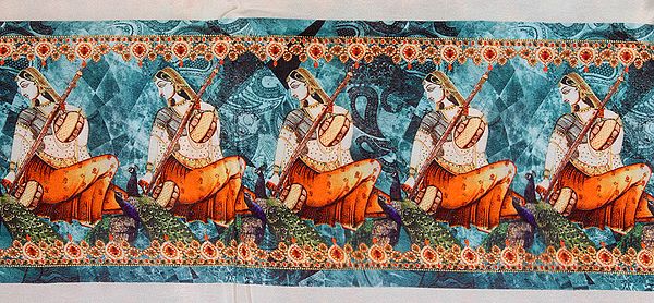Digital-Printed Fabric Border with Lady Playing Veena