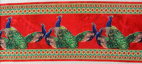 Purple Banarasi Fabric Border with Woven Birds
