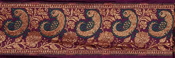 Purple Banarasi Fabric Border with Woven Birds