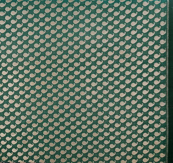 Dark-Green Banarasi Katan Georgette Fabric with Woven Paisleys in Copper Color Thread