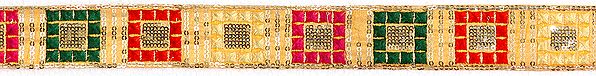 Golden Narrow Border with Embroidered Squares and Sequins