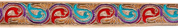 Tri-Color Fabric Border with Metallic Thread Embroidery