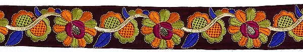 Mauve Floral Border with Aari Embroidery
