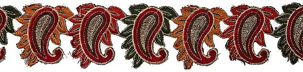 Multi-Color Paisley Aari Embroidered Fabric Border with Cutwork
